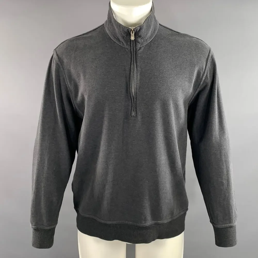 BRUNELLO CUCINELLI Size M Grey Heather Cotton 1/2 zip Pullover
